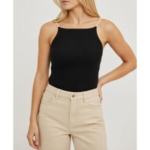 MUSIER PARIS Lena Ribbed Top W/ Pearl Straps, Black, FR40/US8